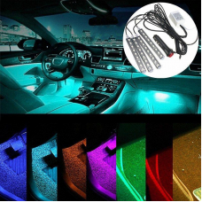 Set 4 benzi cu leduri pentru lumina ambientala auto RGB cu telecomanda